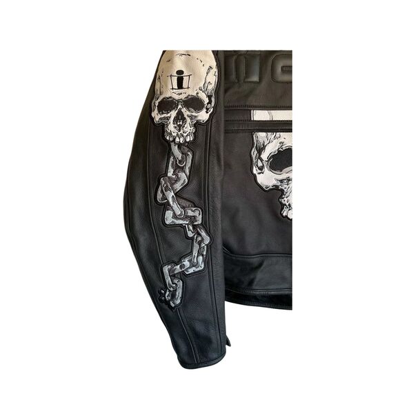 ICON Skull Leather Biker Jacket breathable remove able armour padding. Men’s XL - Picture 14 of 16